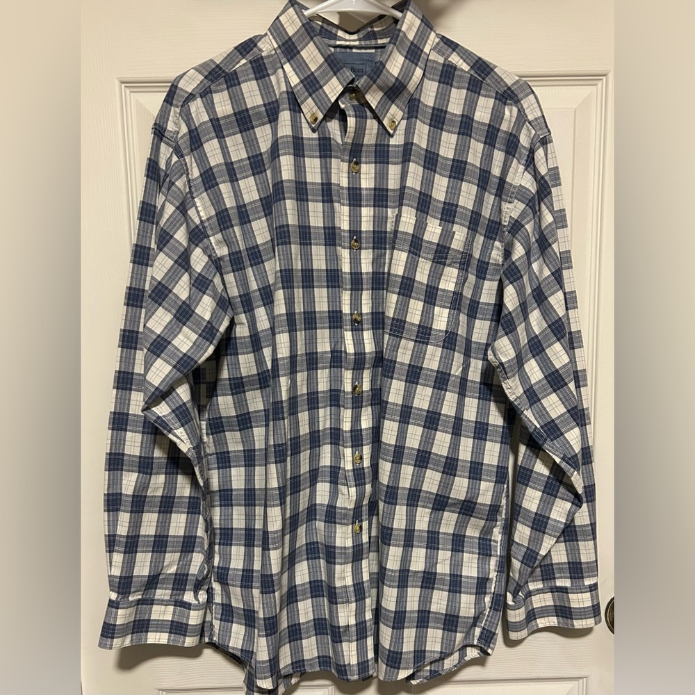 L.L. Bean Flannel Shirt Men's L Blue White Long Sleeve Button Down 278081